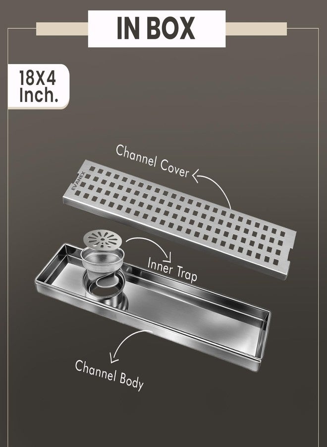EVANEX EVANEX Floor Drainer for Bathroom | 18x4 Inch 304 Grade Stainless Steel Bathroom Floor Drain | Shower Water Drain Channel with Cockroach Trap | Water Shower Drain Channel Jali - Image 3